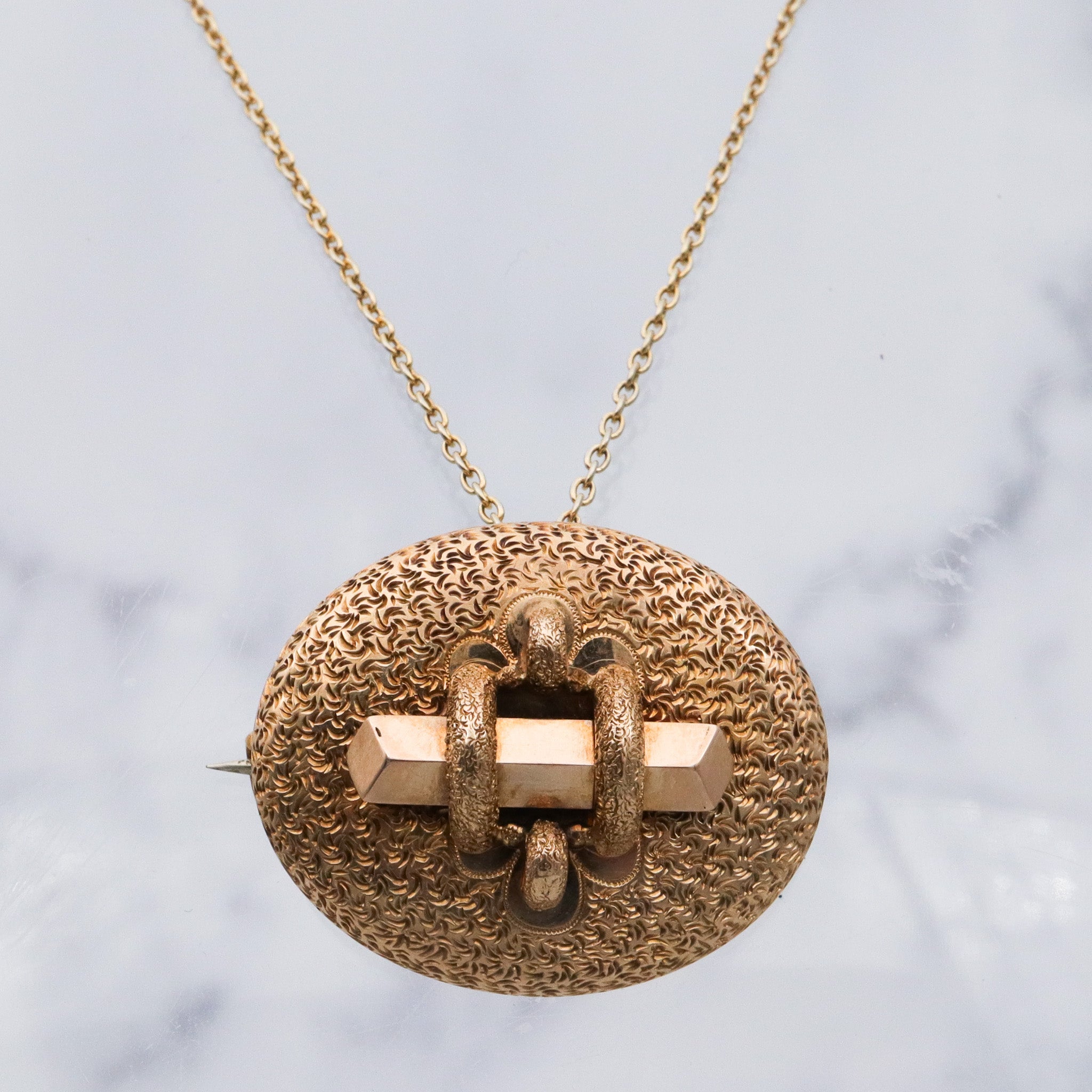 Antique Victorian 14k gold button brooch with watch clip